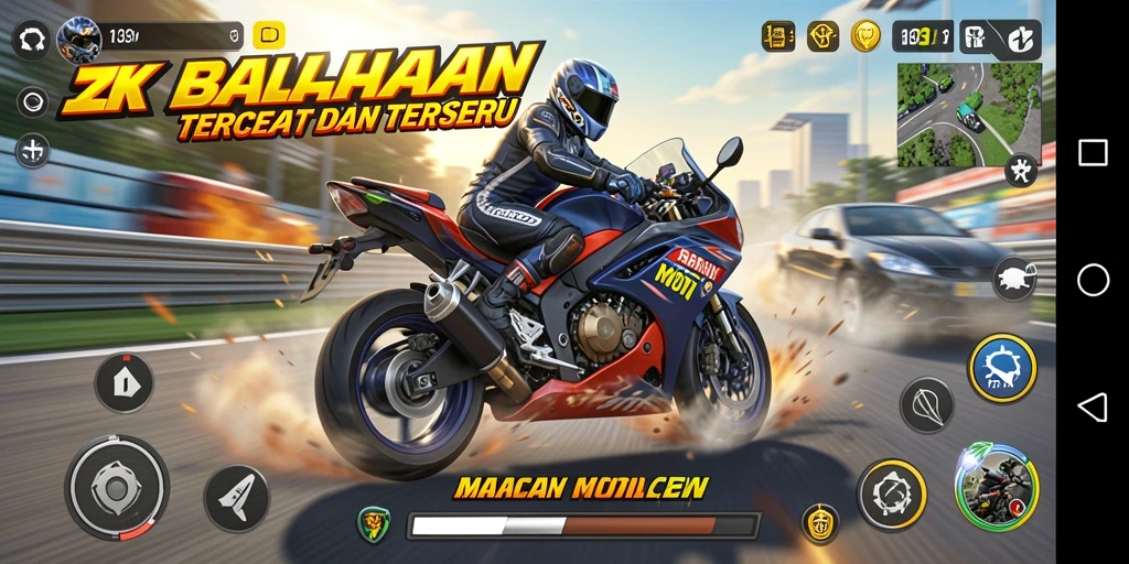Tampilan gameplay seru dalam balapan motor 5ZK yang menantang.
