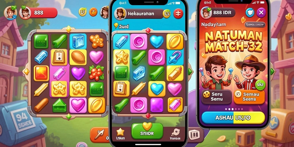 Tampilan gameplay Match-3 yang penuh warna dan menarik dari 888IDR.