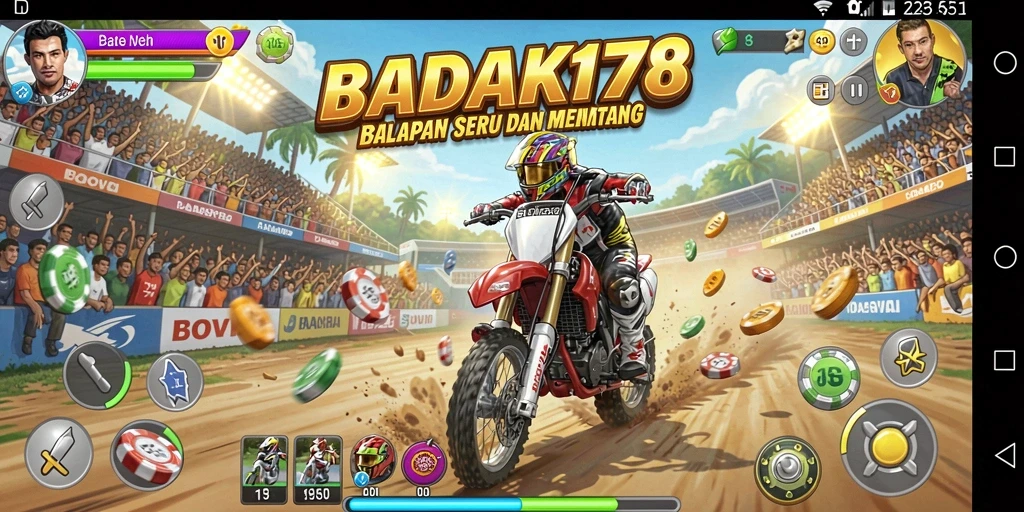 Tampilan gameplay seru dari BADAK178 di lintasan balap.