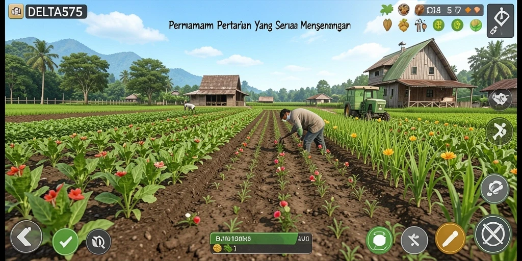 Tangkapan layar menunjukkan pengalaman bertani yang menyenangkan di DELTA575.