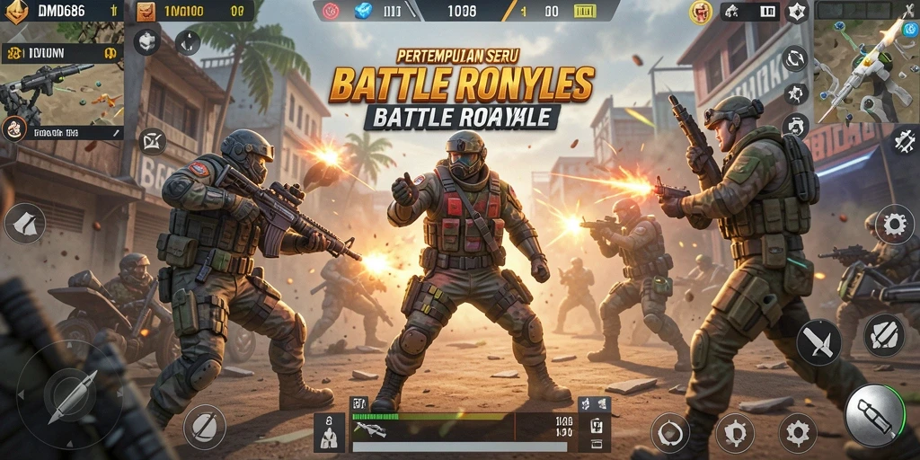 Menampilkan aksi seru dalam pertempuran Battle Royale di DMD686.