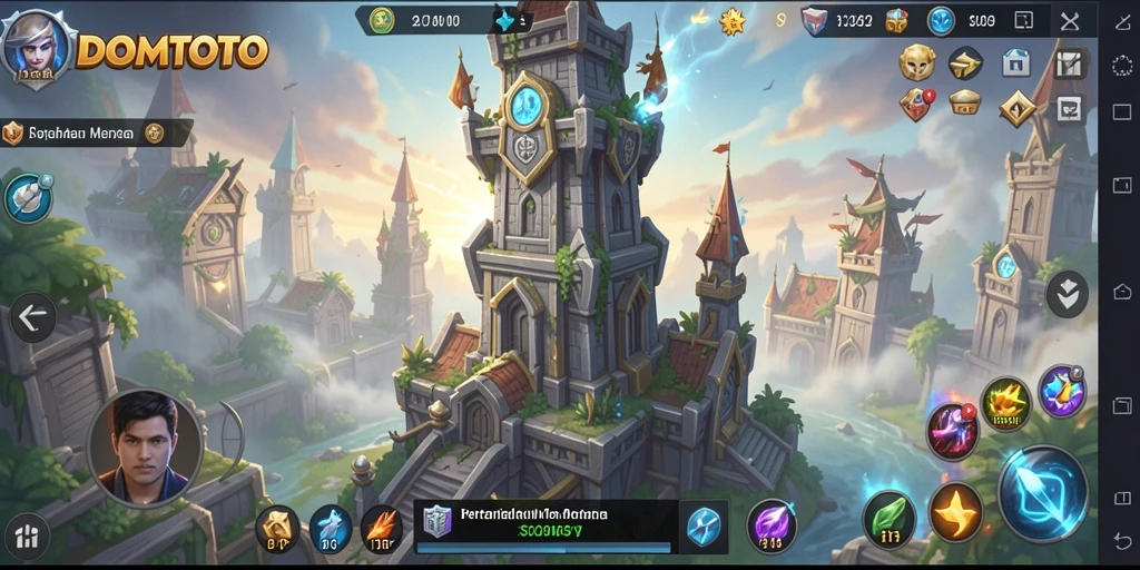 Screenshot gameplay DOMTOTO dengan aksi pertahanan menara yang seru.