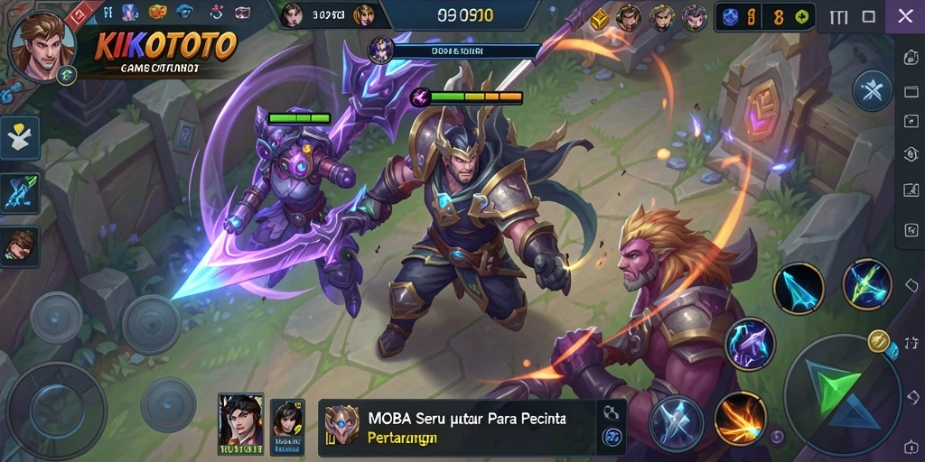 Tangkapan layar utama KIKOTOTO menampilkan intensitas pertarungan di arena MOBA.