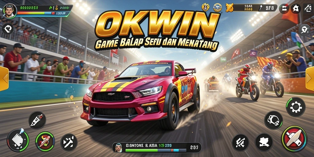 Gameplay mendebarkan dari balapan mobil cepat di OKWIN.