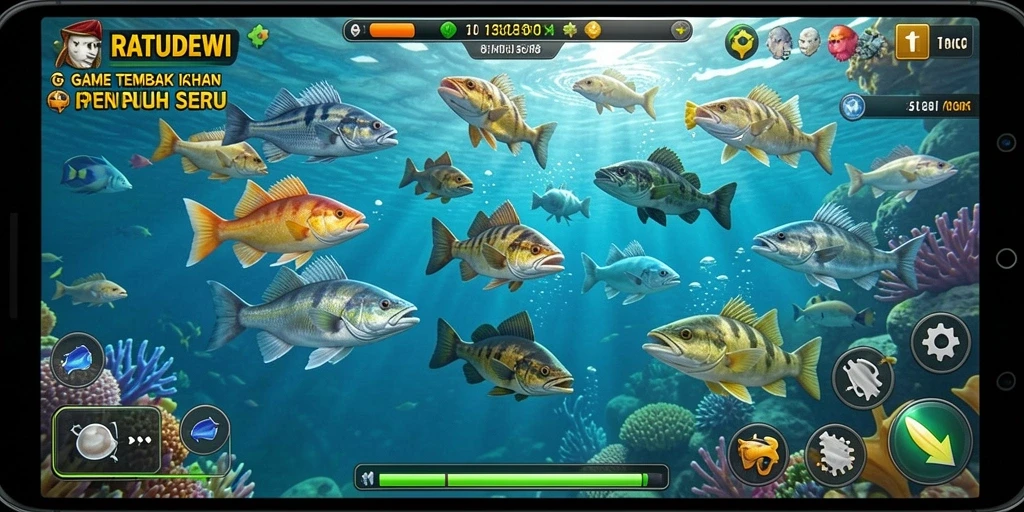 Tampilan gameplay menembak ikan yang seru dan menarik.