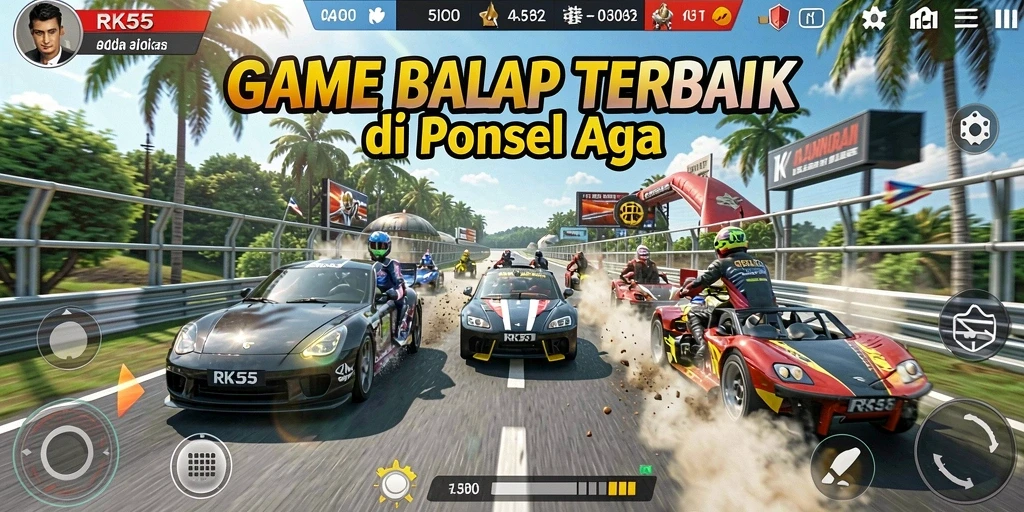 Gameplay seru RK55 dengan balapan menegangkan di berbagai trek.