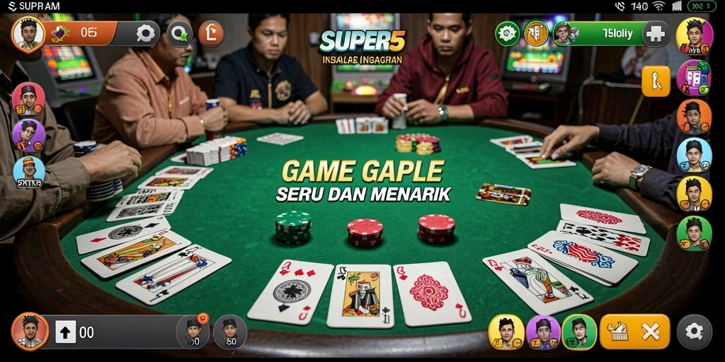 Tampilan layar dari gameplay Gaple yang menegangkan di SUPER5.