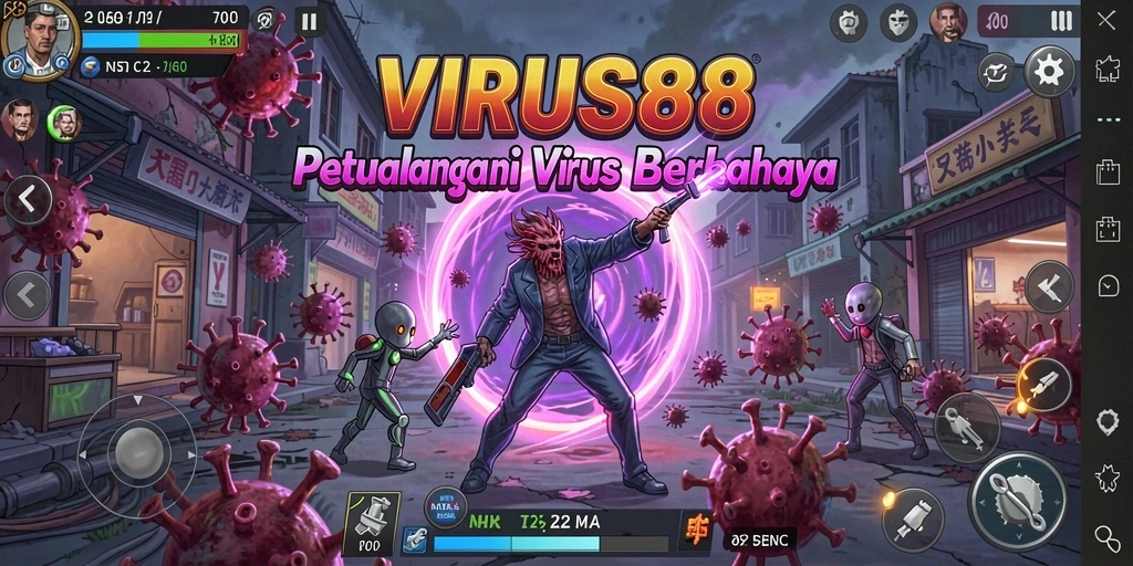 Tangkapan layar dari gameplay menegangkan di VIRUS88.